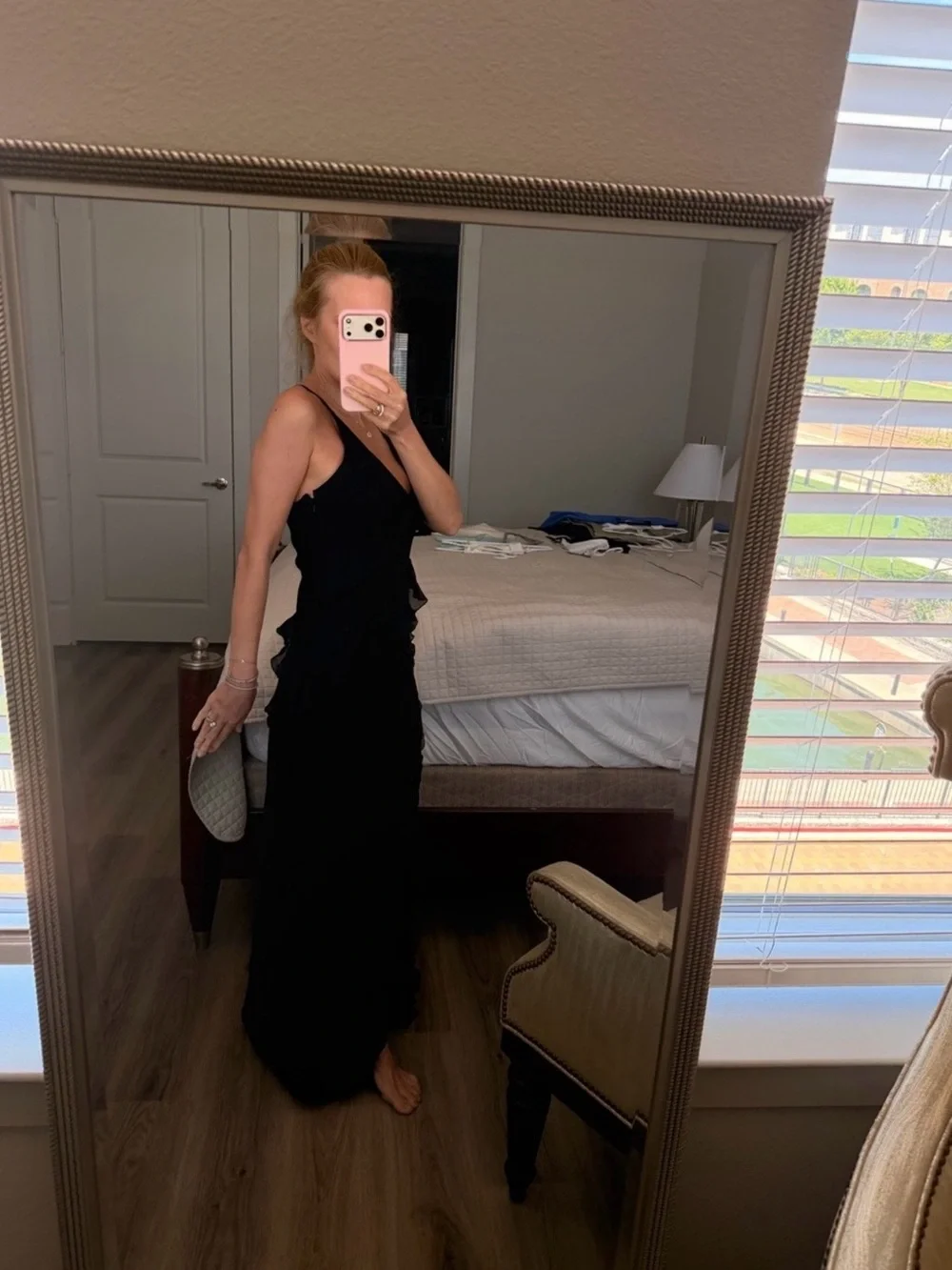 Abercrombie & Fitch Black Ruffle Slip Maxi Dress